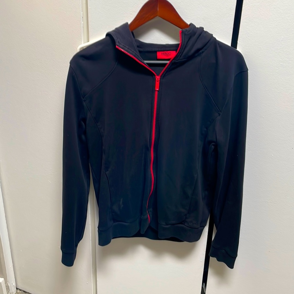 Black Hugo Hooded Zip Up Sweatshirt